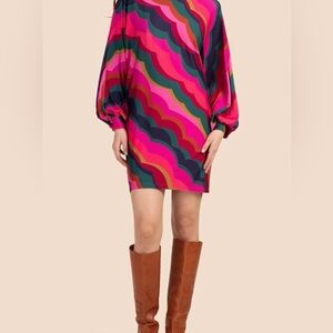 Trina Turk Multicolor Wave Pattern Dress